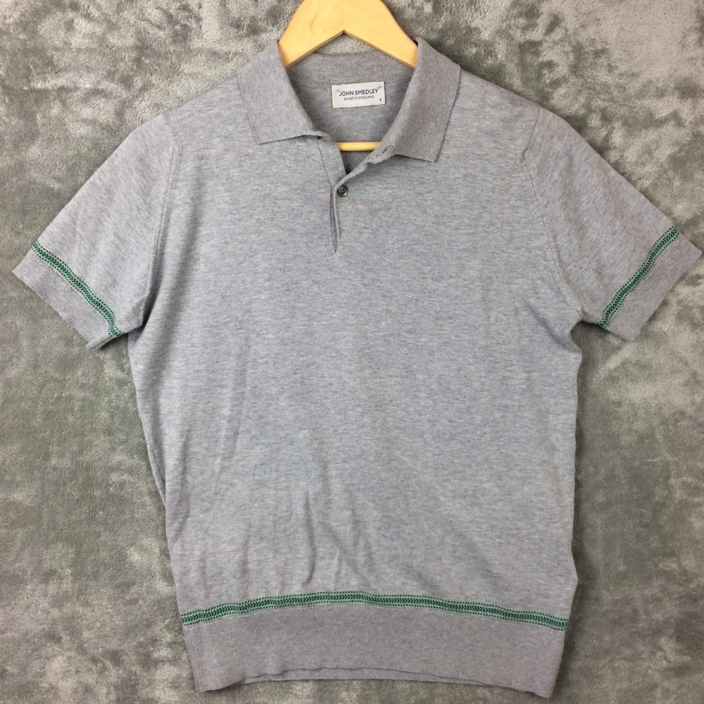 John Smedley Sea Island Cotton Polo Shirt Mens Small Made in England Gray Soft